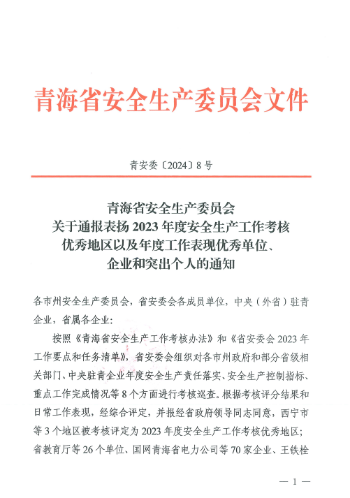 喜報！2023年度安全生產(chǎn)工作優(yōu)秀企業(yè)和突出個人名單揭曉！